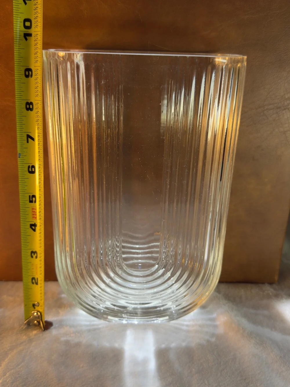 Clear Ribbed Glass Vase - Art Deco Style